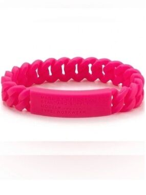 Marc By Marc Jacobs Hot Pink Silicone Chain Bracelet with Logo Plate